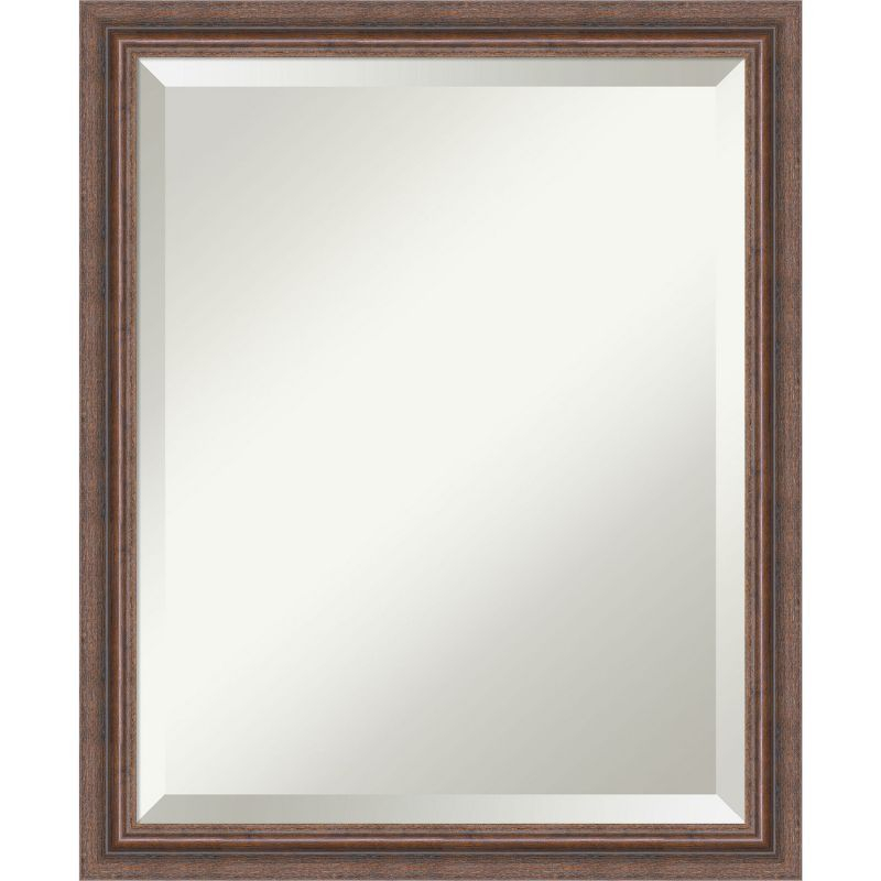 Amanti Art Distressed Rustic Brown Beveled Wood Bathroom Wall Mirror 22.5 x 18.5 in.
