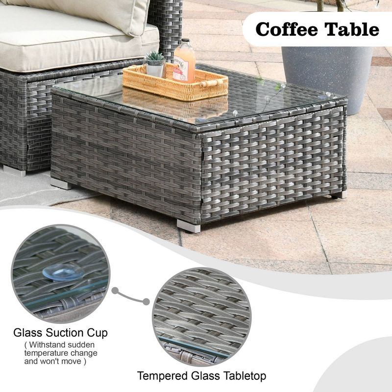 Ovios Venice 8pc Wicker Outdoor Patio Furniture Set Conversation Sofa with a Storage Fire Pit and Navy Blue Cushions
