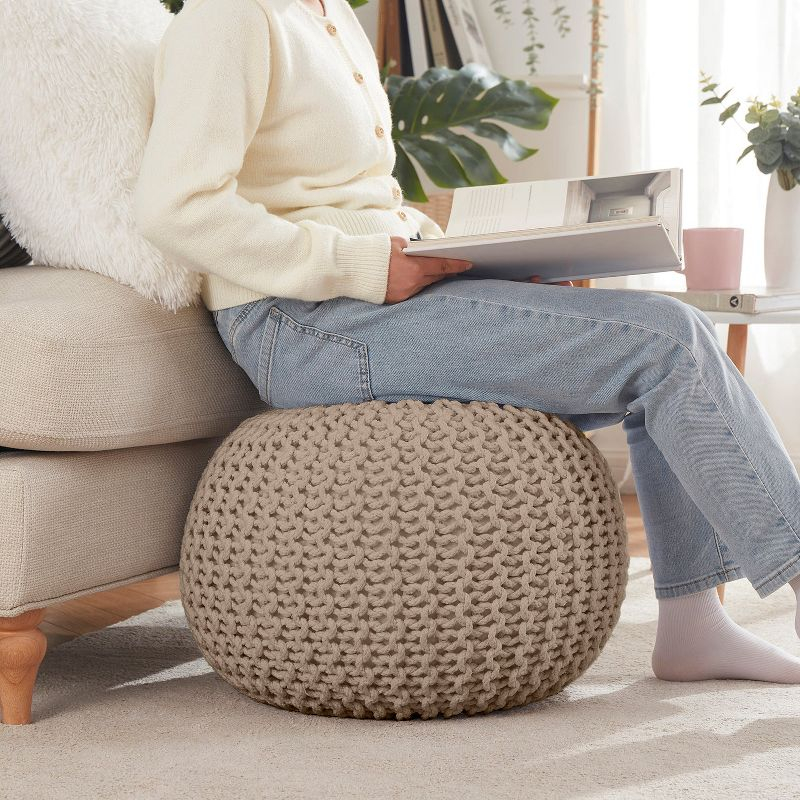 Ornavo Home Cotton Classic Braid Pouf Ottoman - 15" x 18.5" - White