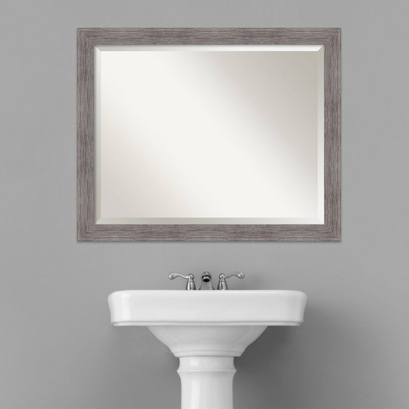 31" x 25" Pinstripe Narrow Framed Bathroom Vanity Wall Mirror Gray - Amanti Art: Beveled, Polystyrene Frame, Wall Mount