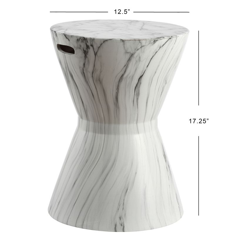 JONATHAN Y African Drum 17.3" White Marble Finish Ceramic Garden Stool