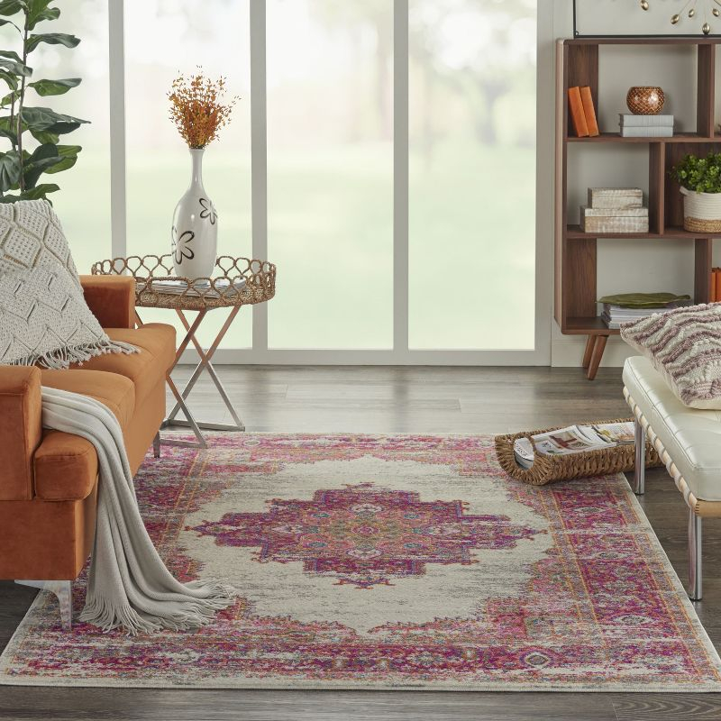 Nourison Passion Medallion Bohemian Indoor Rug Ivory/Fuchsia 5'3" x 7'3"