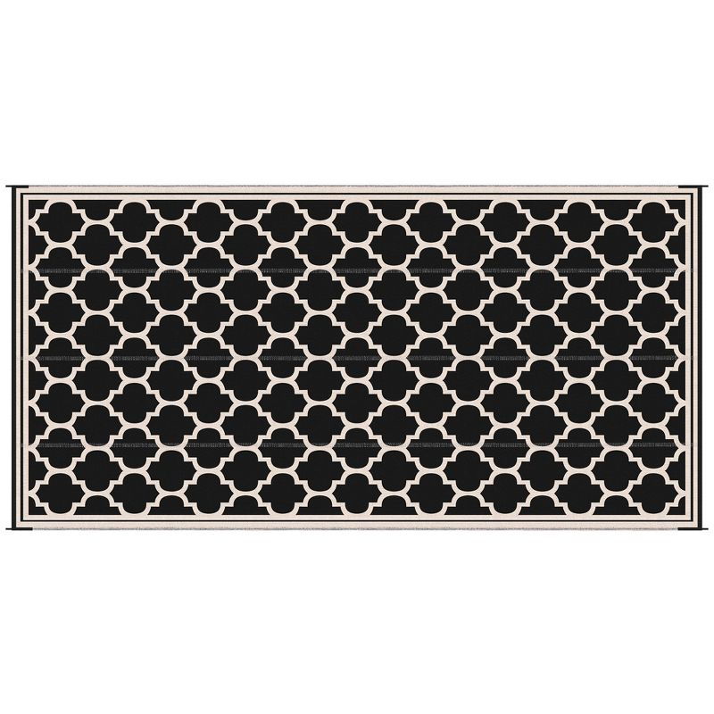 Outsunny RV Mat, Outdoor Patio Rug / Large Camping Carpet, 9' x 18', Waterproof Plastic Straw, Reversible, Black & Beige