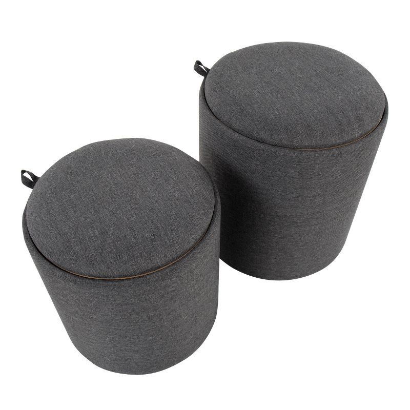 Tray Polyester/Wood Ottoman Set Charcoal/Natural - LumiSource: Includes 2, Space-Saving Design, No Assembly Required