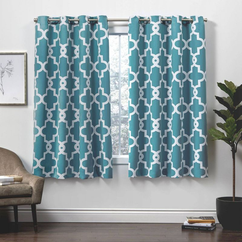 Set of 2 63"x52" Ironwork Sateen Woven Room Darkening Window Curtain Panel Teal - Exclusive Home