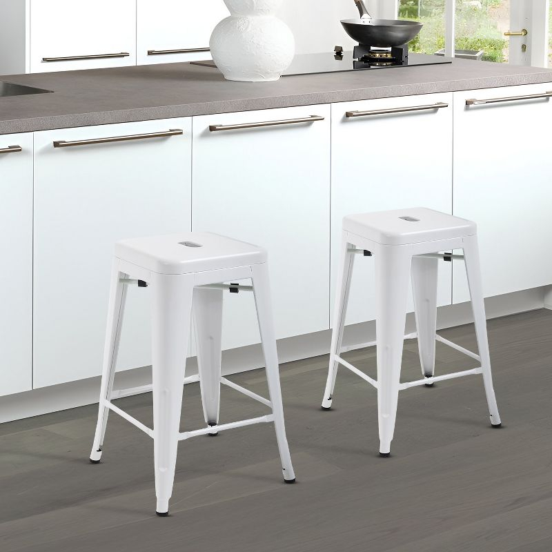 BestMassage Set of 4 Stackable Metal Bar Stools 24 Inch Counter Barstool Height Backless, White