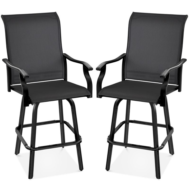 Best Choice Products Set of 2 Outdoor Swivel Bar Stools, Patio Barstool Chairs w/ 360 Rotation, All-Weather Mesh - Black