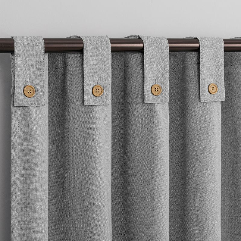 40"x63" Archaeo Light Filtering Cotton Blend Button Tab Top Curtain Panel Gray: Transitional Indoor Curtain
