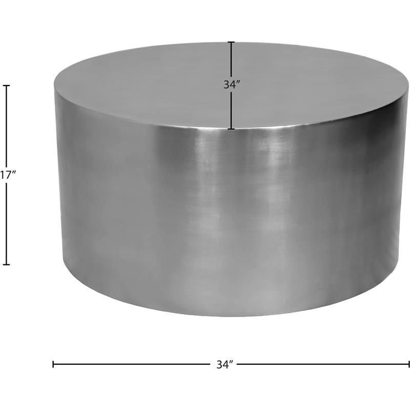 Cylinder Round Brushed Chrome Metal Coffee Table-Meridian Furniture