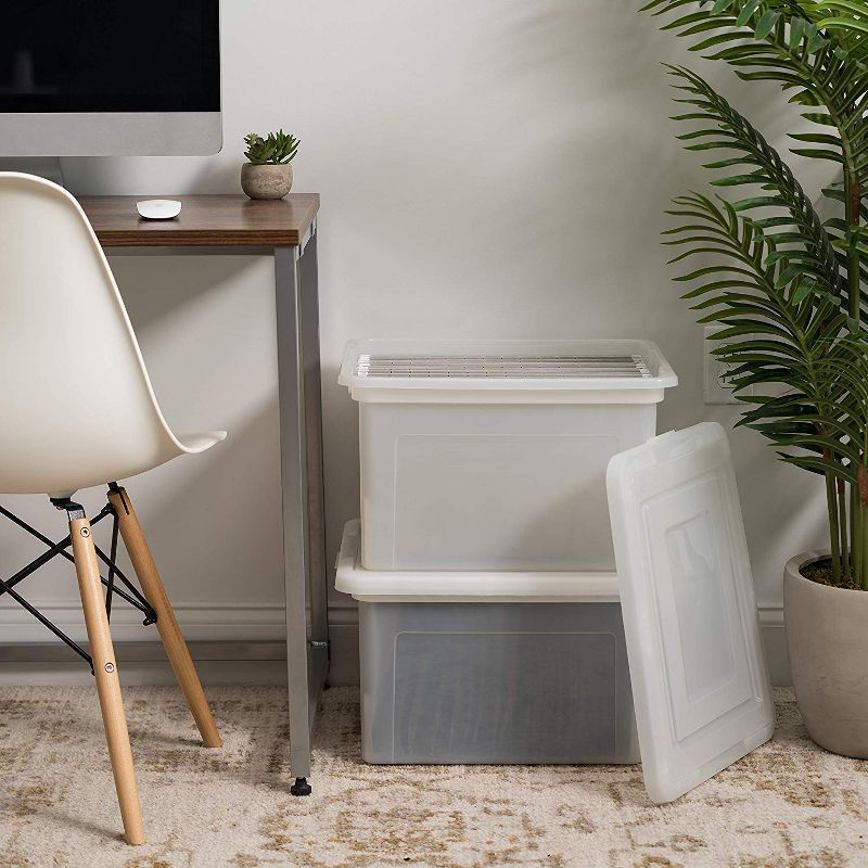 IRIS USA 35 Qt. 4Pack File Box File Organizer Plastic File Box for Letter/Legal File, BPA-Free Plastic Storage Bin Tote Organizer with Durable, Pearl