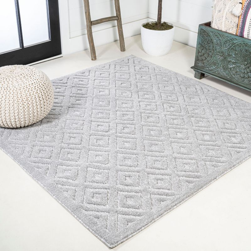 5' x 5' Portmany Neutral Diamond Trellis Indoor/Outdoor Area Rug, Light Gray - JONATHAN Y