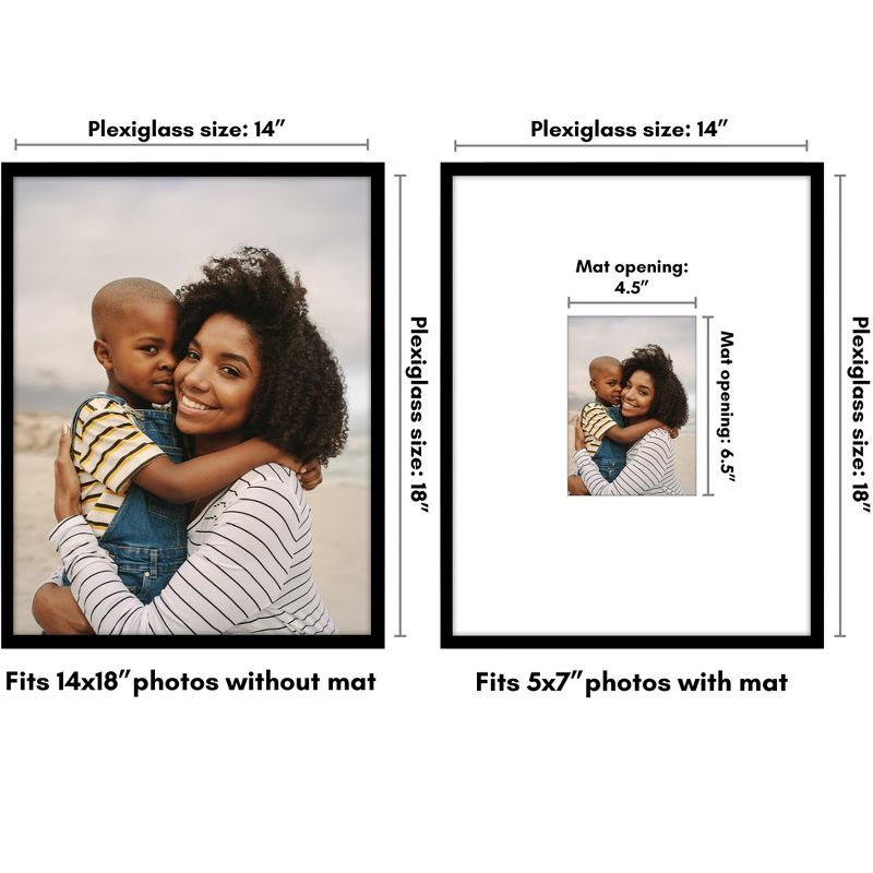 Americanflat 5x7 Picture Frame With Oversized Mat 14x18 Frame - Shatter-Resistant Glass Front Cover - Black
