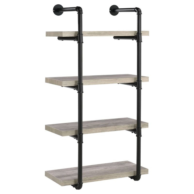 24" Elmcrest 4 Shelf Wall Bookcase with Black Frame Gray Driftwood - Coaster: Industrial Style, Laminated Steel & MDF