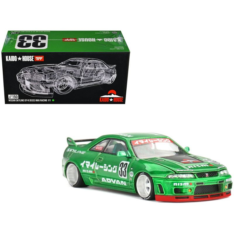 Nissan Skyline GT-R (R33) RHD #33 "Imai Racing V1" Green Metallic "Kaido House" Special 1/64 Diecast Model Car by Mini GT