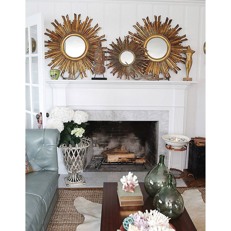 35.5" Round Wood Sunburst Wall Mirror Gold Finish - Storied Home: Eclectic Foyer Accent, MDF Composite