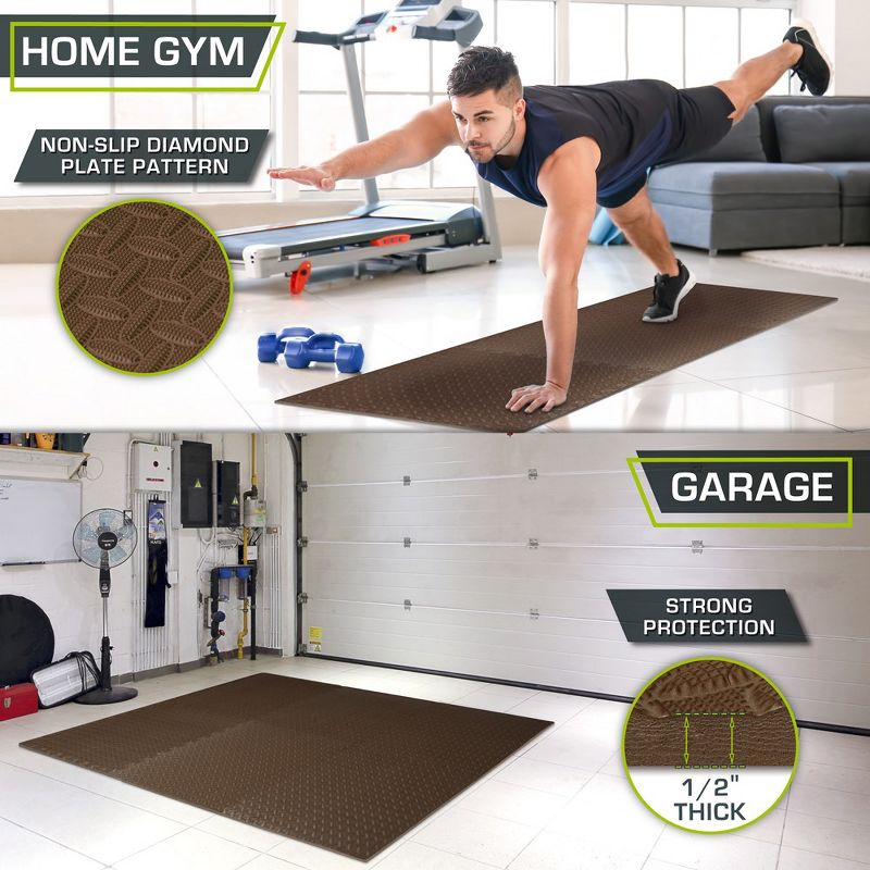 ProsourceFit Exercise Puzzle Mat 1/2-in, Brown, 24 Sq Ft - 6 Tiles