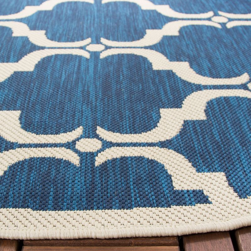Courtyard CY6009 Power Loomed Indoor and Outdoor Area Rug - Navy/Beige - 5'3" Round - Safavieh