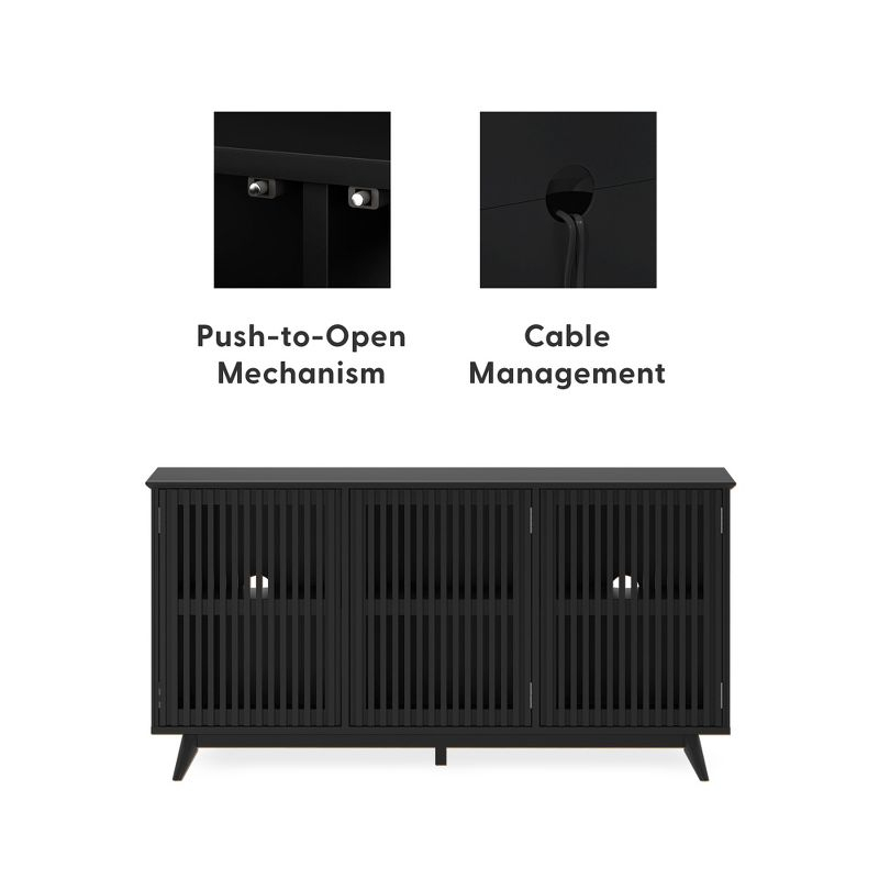 Plank+Beam Mid Century Modern Solid Wood Sideboard with 3 Doors, 59" TV Stand for Living Room, Black