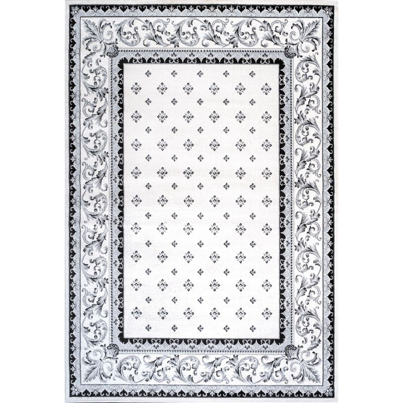 3'x5' Acanthus French Border Area Rug, Cream/Light Gray - JONATHAN Y