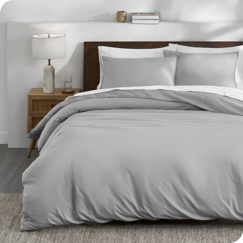 Twin/Twin XL Light Grey Organic Cotton Jersey Duvet Cover Set by Bare Home