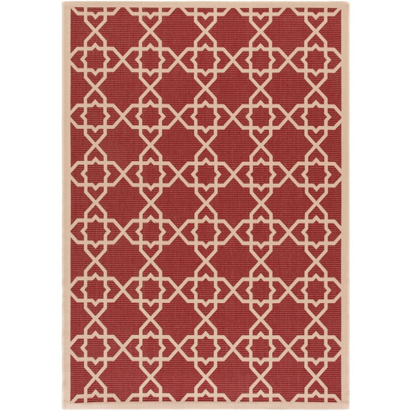 Courtyard CY6032 UV & Stain Resistant Non-Shedding Power Loomed Indoor/Outdoor Accent Rug - Red/Beige - 4'x5'7" - Safavieh