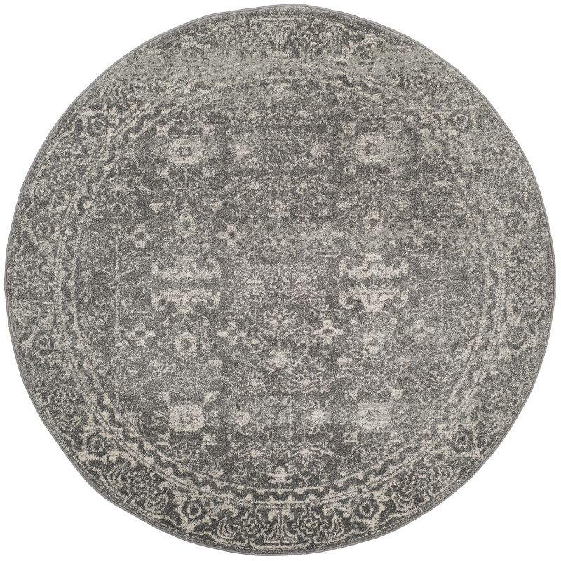 Evoke EVK270 Power Loomed Area Rug - Grey/Ivory - 3' round - Safavieh.