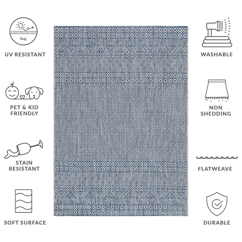 Courtyard CY8235 UV & Stain Resistant Non-Shedding Power Loomed Indoor/Outdoor Accent Rug - Grey/Blue - 4'x4' - Safavieh