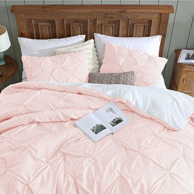 Swift Home | Striped Pintuck 2-Piece Comforter Set Rose Twin/Twin XL