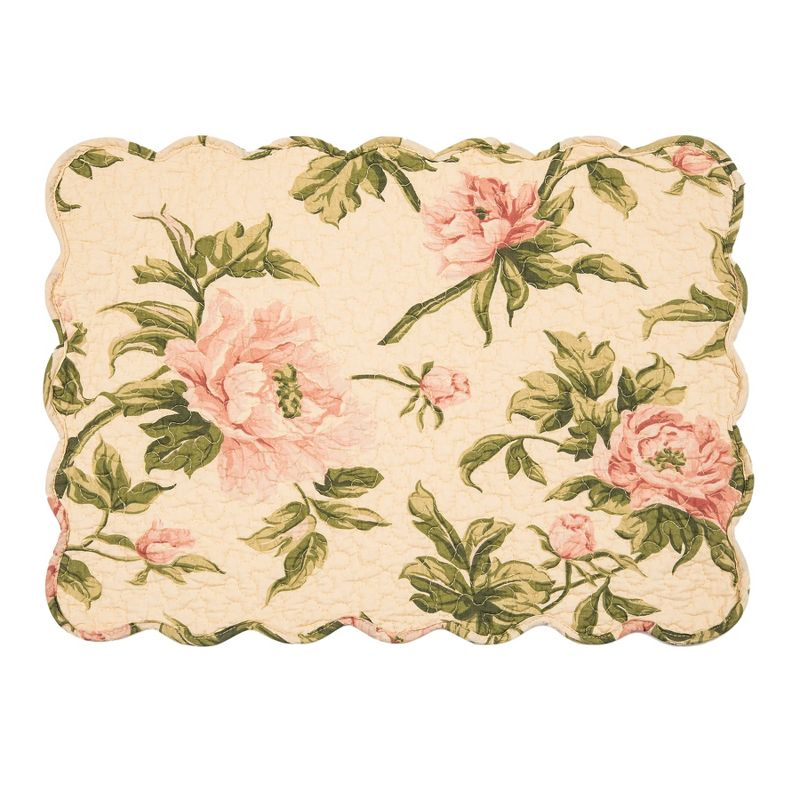 C&F Home 13" x 19" Journee Reversible Quilted Vintage Floral Scalloped  Spring & Summer Dining Tabletop Placemats, Set of 6