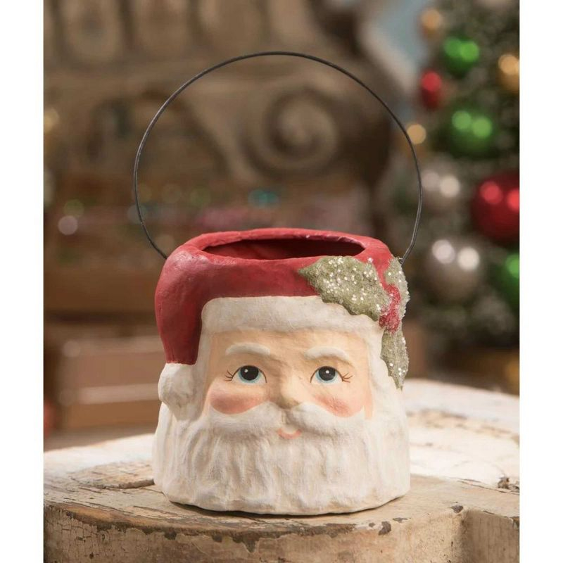 Christmas 3.5 Inch Holly Jolly Santa Bucket , Claus Wire Handle Holly (1PC)