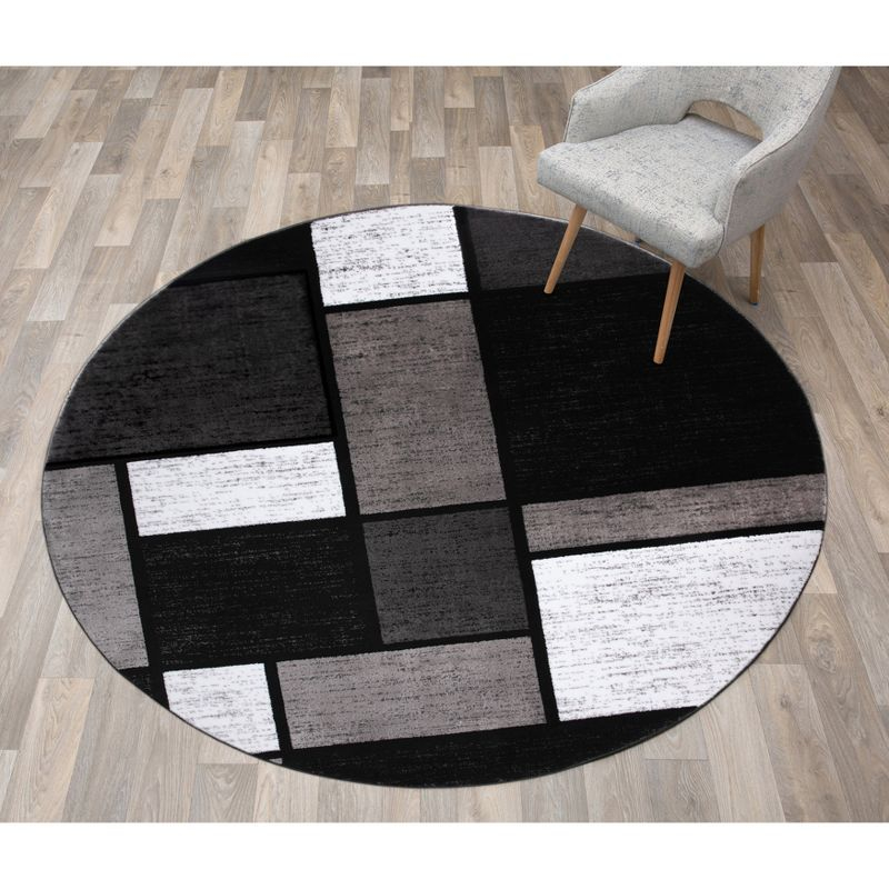 World Rug Gallery Contemporary Modern Boxed Color Block Gray 6'6" Round Rug