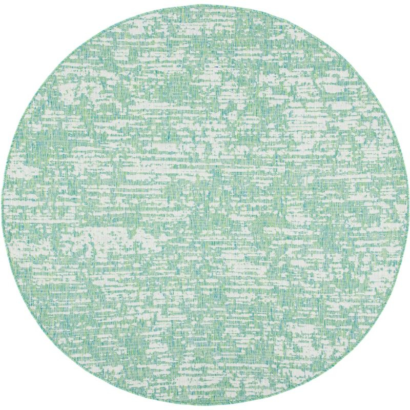 Courtyard CY8452 Power Loomed Indoor and Outdoor Area Rug - Green Blue/Ivory - 6'7" Round - Safavieh