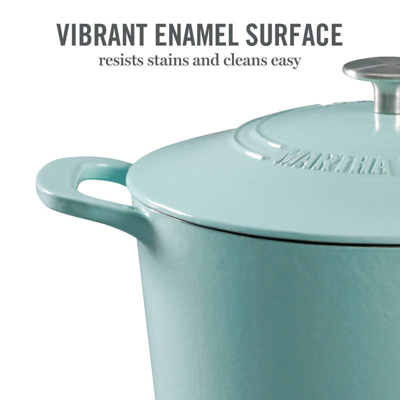 Martha Stewart Gatwick 7qt Enamel Cast Iron Dutch Oven Blue: 7 Quart Pot, Oven-Safe, Smooth Surface Compatible