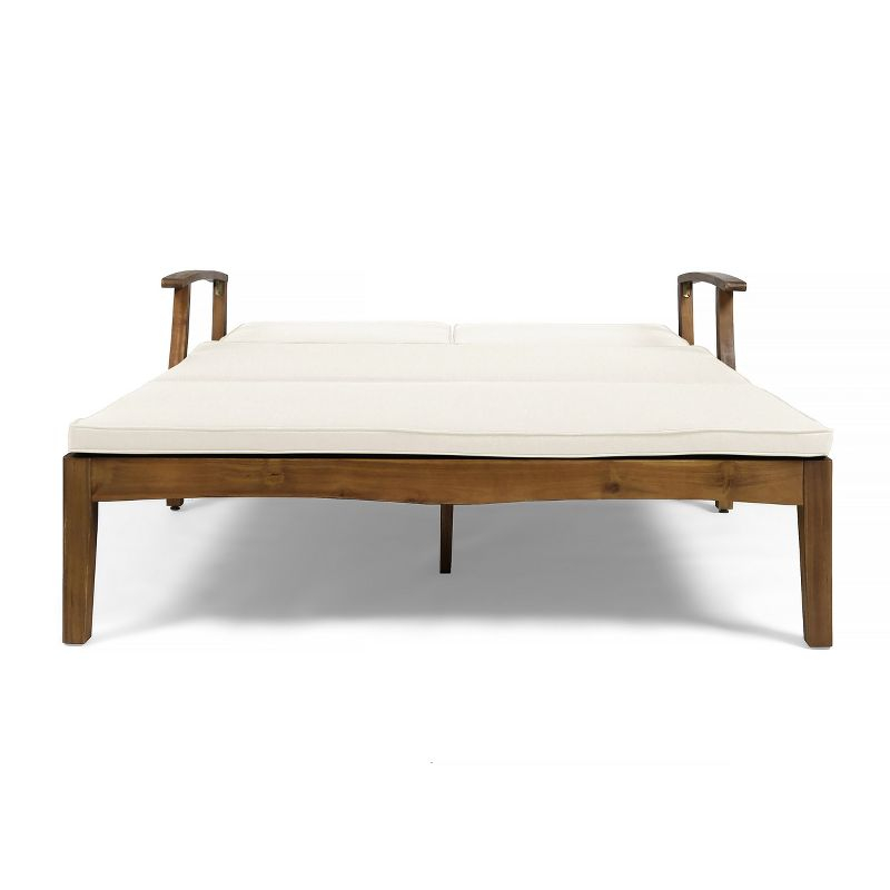 Perla Acacia Wood Double Chaise Lounge Teak/Cream: Patio Daybed with Weather-Resistant Cushions - Christopher Knight Home