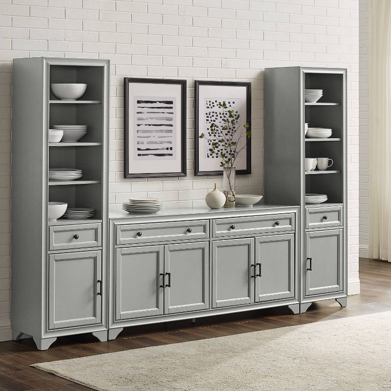 3pc Tara Sideboard and Bookcase Set Distressed Gray - Crosley