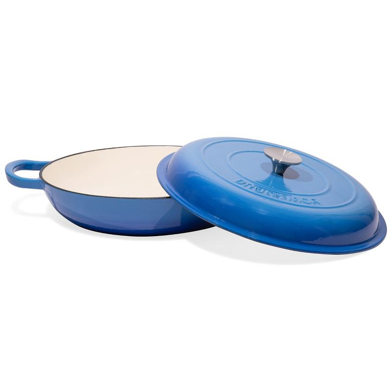 Bruntmor 121oz Qt - Enameled Cast Iron Dutch Oven With Handles and Lid | Cast Iron Skillet with Non-Stick Coating, Marine Blue