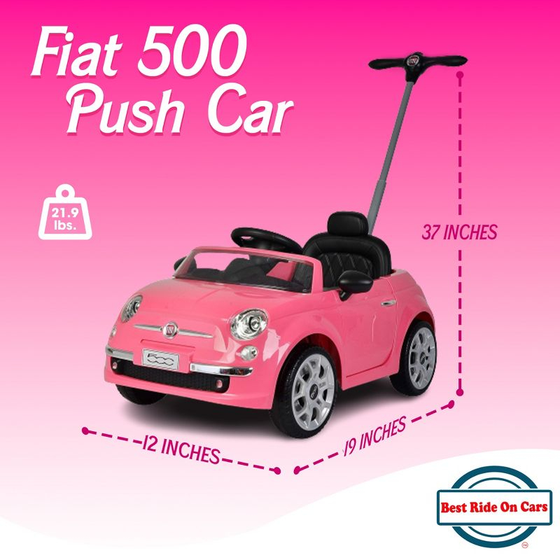 Best Ride On Cars 2-in-1 Fiat 500 Baby Toddler Toy Push Vehicle Car Stroller with 40 Pound Capacity for Children Ages 1 to 3 Years, Pink