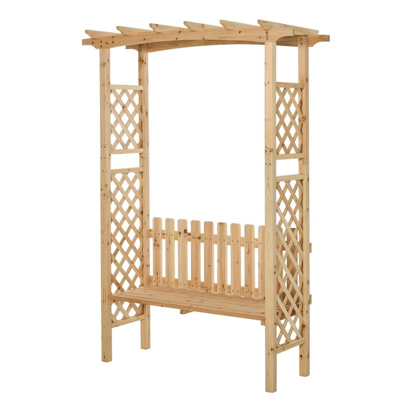 Outsunny Wooden Trellis Arbor Arch for Climbing Plants with Garden Bench, Grow Grapes & Vines, Patio Decor & 2-Person Seating, Natural