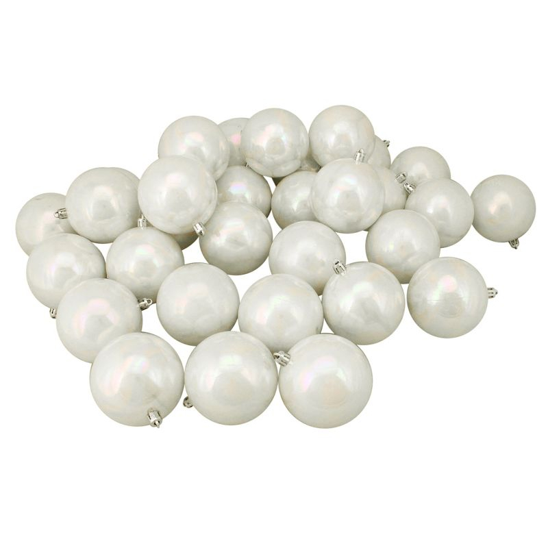Northlight Shatterproof Shiny Christmas Ball Ornaments - 3.25" (80mm) - Iridescent White - 32ct
