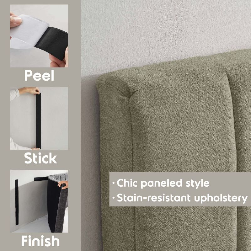 Upholstered Queen Headboard - Easy Assemble Wall Mounted Headboard with 3D Soundproof Wall Panels for Queen Size Bed - Olive Green