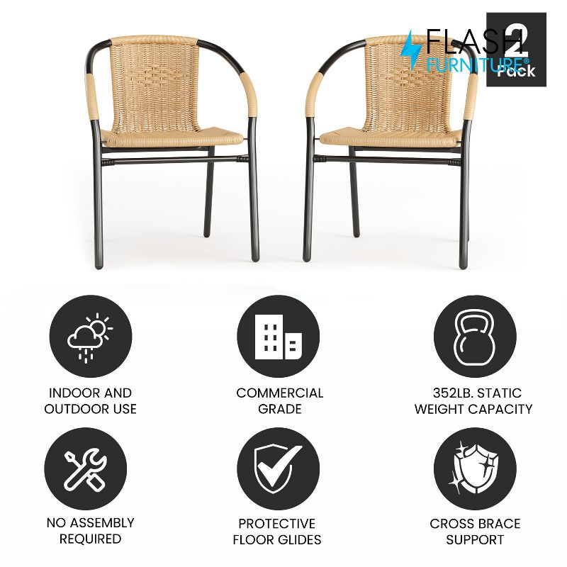 Flash Furniture Lila 2 Pack Beige Rattan Indoor-Outdoor Restaurant Stack Chair