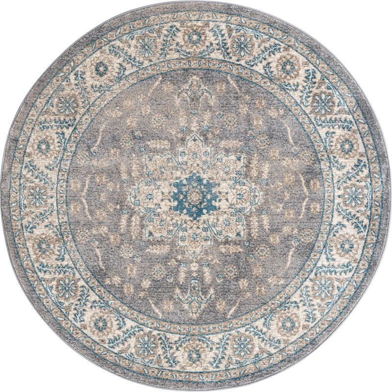 Unique Loom 5' 1 x 5' 1 Round Gray Salzburg Altstadt Area Rug