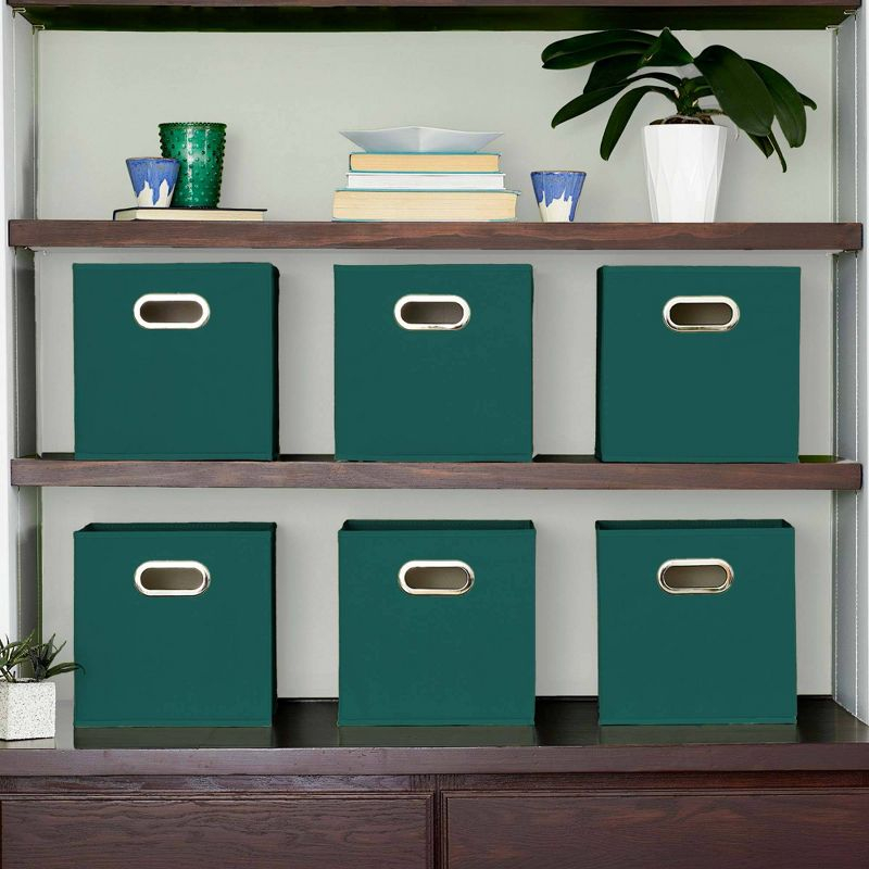 Household Essentials 11" Set of 6 Storage Bins Forest Green: 11 Inch Cube Storage, Polypropylene, Handles, Folds Flat