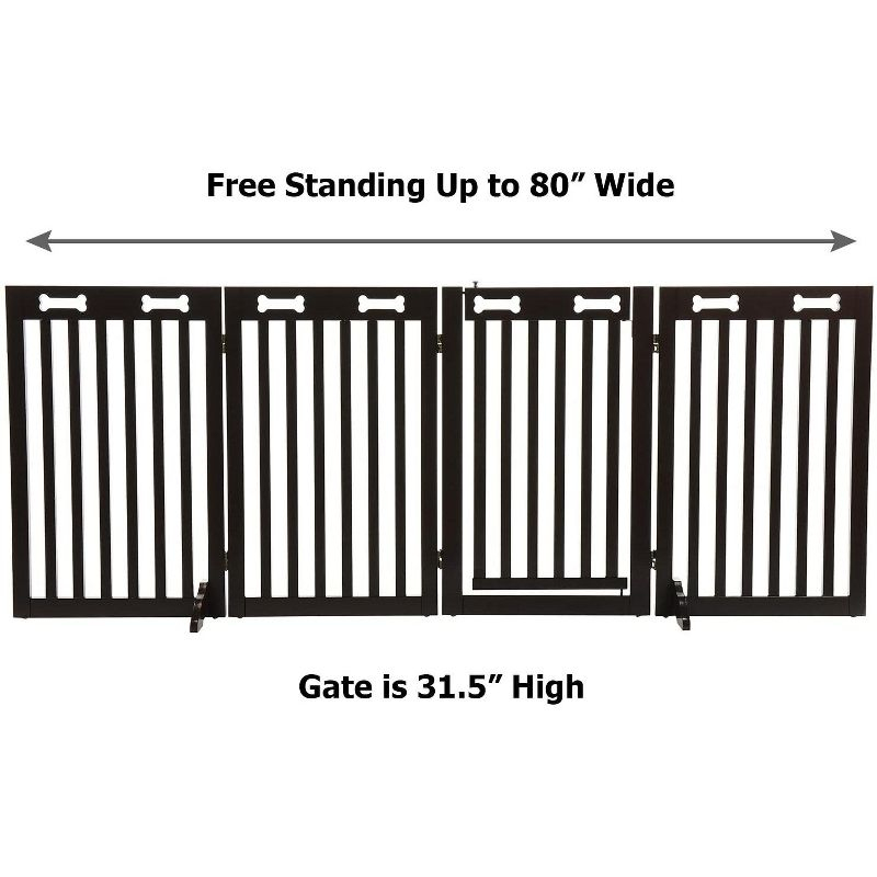 Arf Pets 31.5" Tall Freestanding Folding Dog Gate with Door - Dark Brown