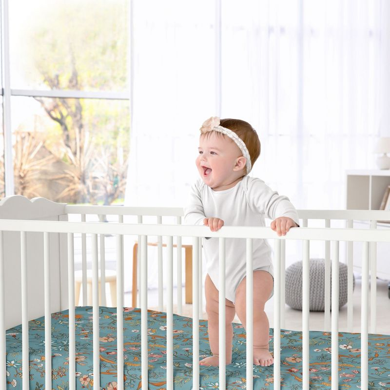 Sweet Jojo Designs Girl Fitted Crib Sheets Set Boho Floral Wildflower Blue Orange and Pink 2pc