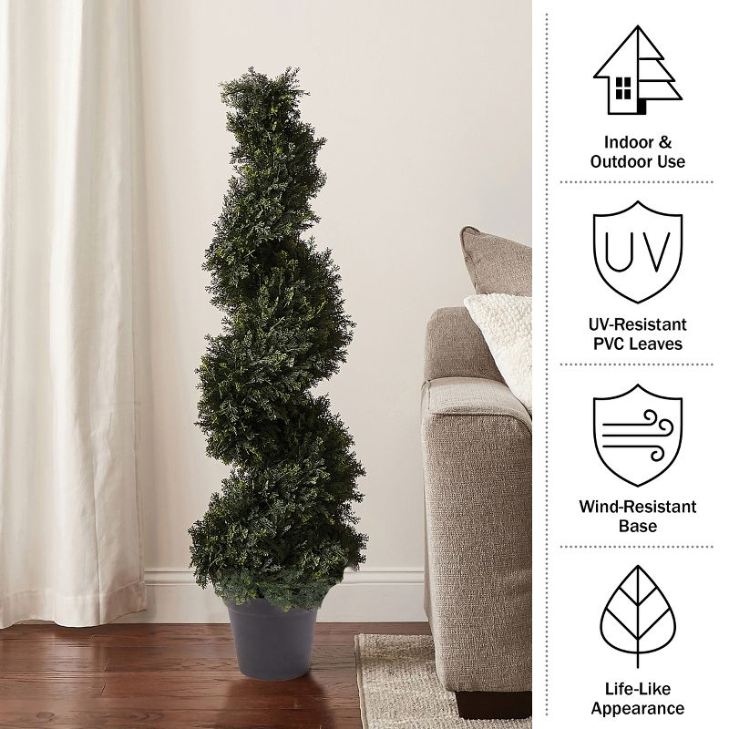 Nature Spring Faux Spiral Cypress Potted Topiary - 4'