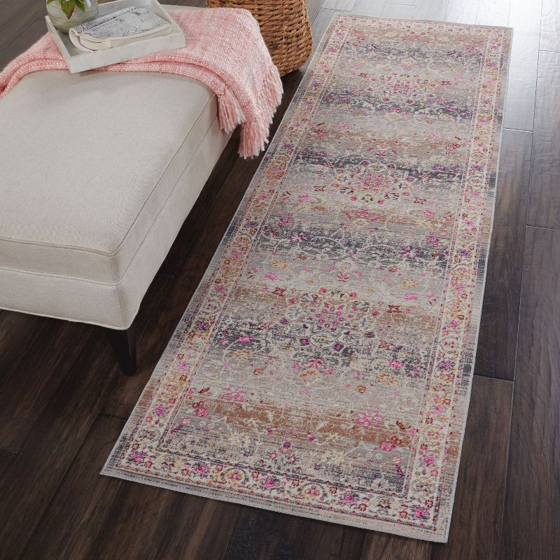 Nourison Vintage Kashan VKA01 Gray/Ivory/Pink Indoor Area Rug - 2'4 x 8'