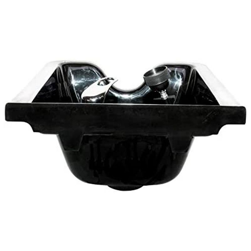 PureSana Chromium 19 Inch Square Professional Grade Shampoo Bowl and Fixture Set with Sprayer Hose, Mounting Bracket, and Strainer, Black