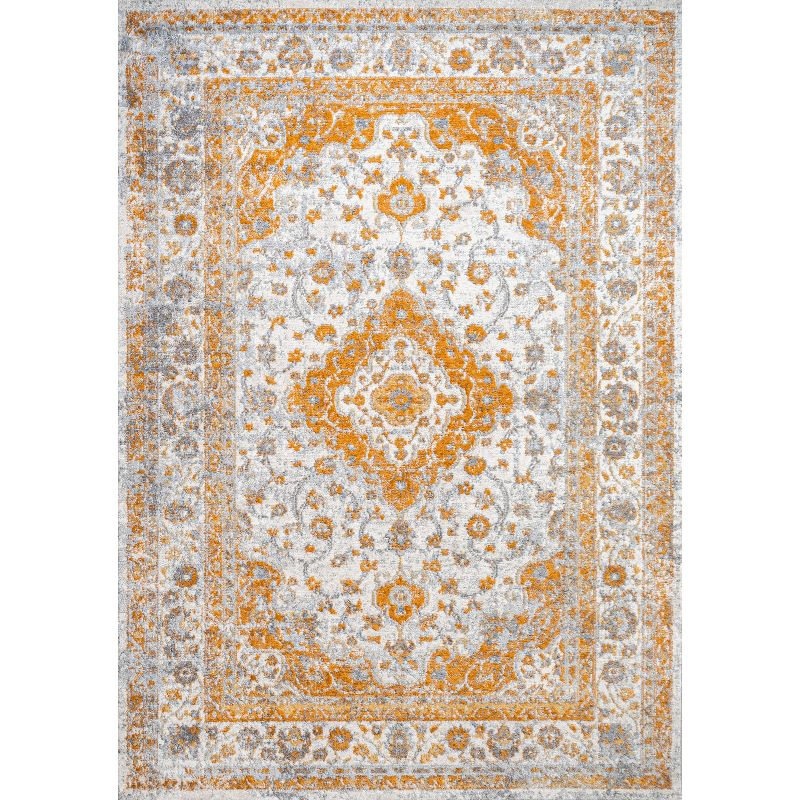 3'x5' Indhira Ornate Medallion Persian Area Rug, Orange/Cream - JONATHAN Y