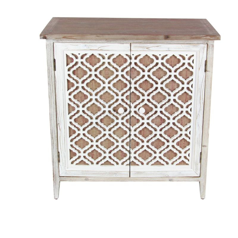 Rustic 2 Door Wooden Cabinet Brown - Olivia & May: Bohemian Style, Fixed Shelves, No Assembly Required